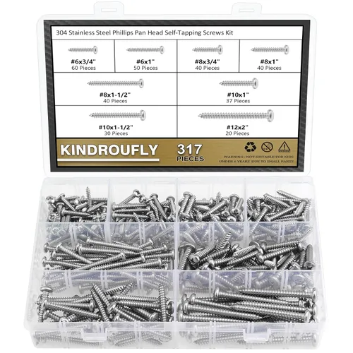 Vista 13 de 212 Piezas #4 x 3/8" 1/2" 5/8" 3/4" 1" Tornillos autorroscantes de cabeza avellanada Phillips, Juego de surtido de tornillos para madera, acero