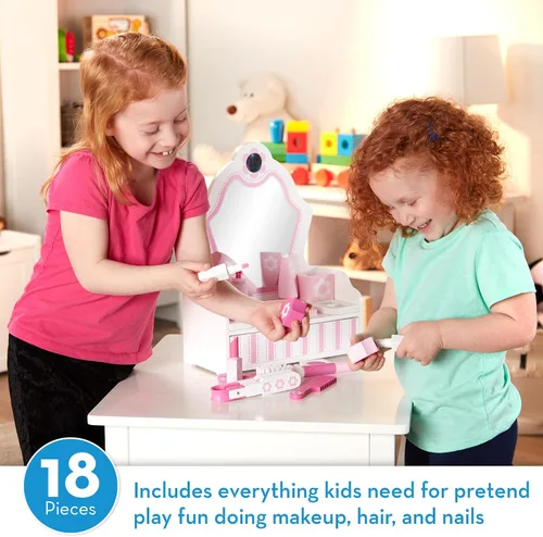 Vista 3 de Melissa & Doug Wooden Beauty Salon Play Set With Accessories (18 pcs) - Pretend Hair Salon, Toddler Makeup Vanity, Fashion Role For Kids Ages 3+