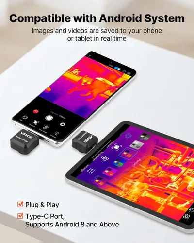 Vista 4 de VEVOR Cámara de imágenes térmicas para Android, 512 x 384 TISR Super Resolución, cámara térmica infrarroja con frecuencia de actualización de 25 HZ