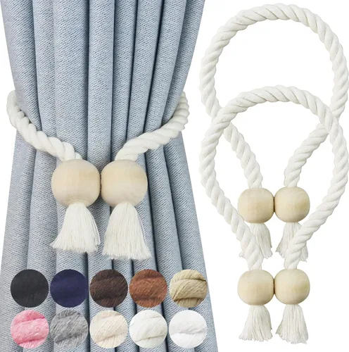 Vista 23 de Alzapaños magnéticos para cortinas, alzapaños decorativos Nieffeiy Beige