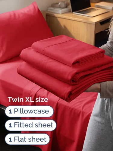 Vista 494 de Extra Deep Twin XL Sheet Set - 3 Piece College Dorm Room - White 01-Blanco