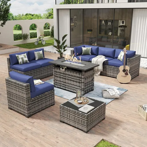 Vista 32 de Aoxun - Juego de 7 piezas de muebles de patio de mimbre de ratán, conjunto de sofá modular para conversación de patio con mesa de café y cojines