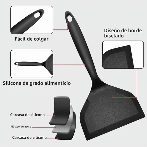 Vista 4 de Dioycli Paquete de 2 espátulas de silicona para panqueques anchas Negro-ancho