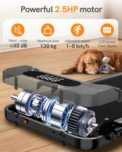 Vista 5 de Caminadora con barra de mango con 8% de inclinación, 2.5 HP silenciosa debajo del escritorio 320 libras 2 en 1 caminadoras para oficina en casa