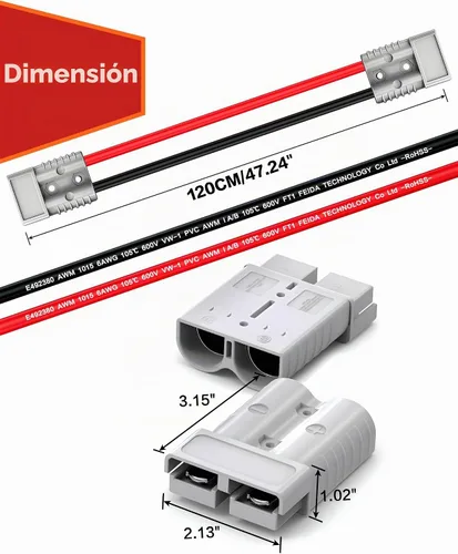 Vista 5 de IZTOSS Conector Anderson 175A con cable 6AWG para cable de calibre 2 a 4, conector rápido, montacargas, enchufe, remolque, almacenamiento