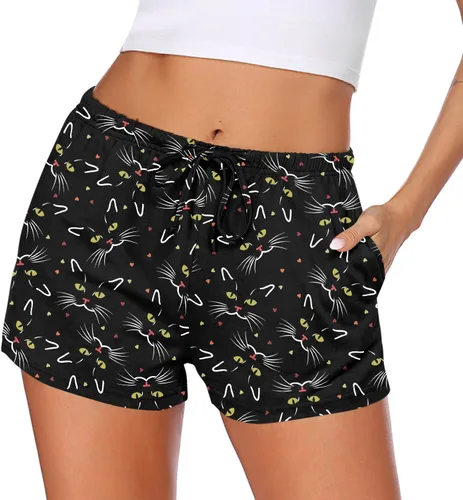 Vista 5 de Ekouaer - Pantalones cortos de pijama para mujer con bolsillos elásticos y tira elástica, para dormir, con cordón Negro