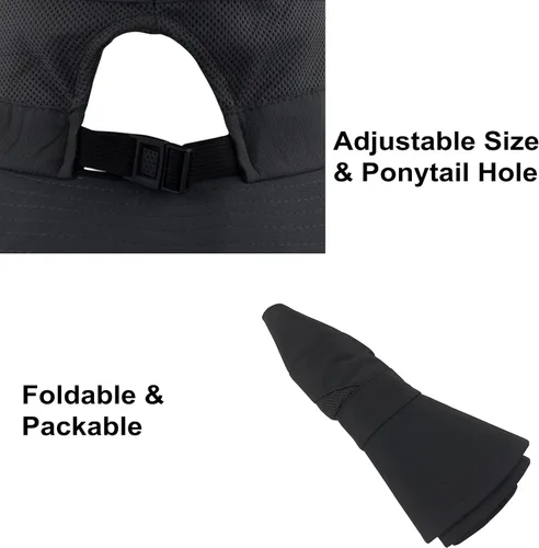 Vista 6 de Sombrero de verano para mujer, ala ancha, protección UV, plegable, para cola de caballo, para playa, pesca, senderismo