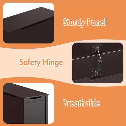 Vista 8 de Cofre de juguetes de madera, caja de juguetes para niños, muebles para sala de juegos, banco con tapa con bisagras de seguridad, organizador