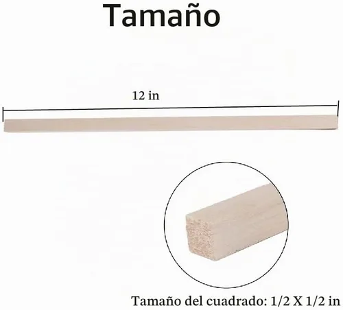 Vista 3 de Paquete de 12 varillas cuadradas de madera de 1/2 x 1/2 x 12 pulgadas, madera natural sin terminar para Cricut, hacer modelos de casa, avión, barco