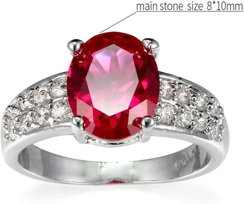 Vista 3 de Ai.Moichien Anillo de rubí de corte ovalado, delicado diamante simulado, anillo de boda, compromiso, resistente al desgaste, plata para mujer