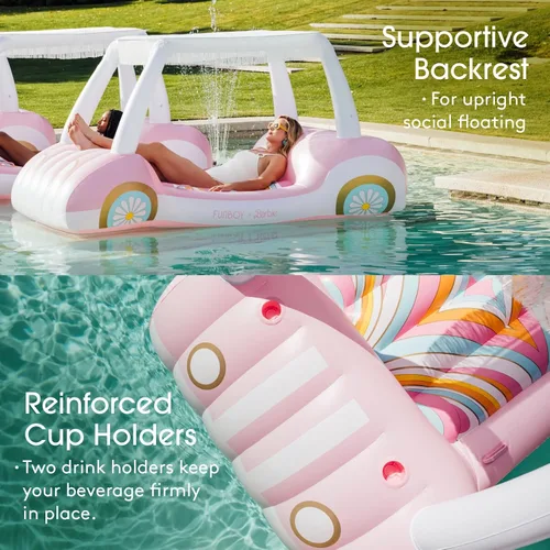 Vista 4 de FUNBOY Giant Inflatable Luxury Golf Cart Pool Float, Two Cup Holders, Removable Fringe Shade, Float for Summer Pool Party and Entertainment Carrito