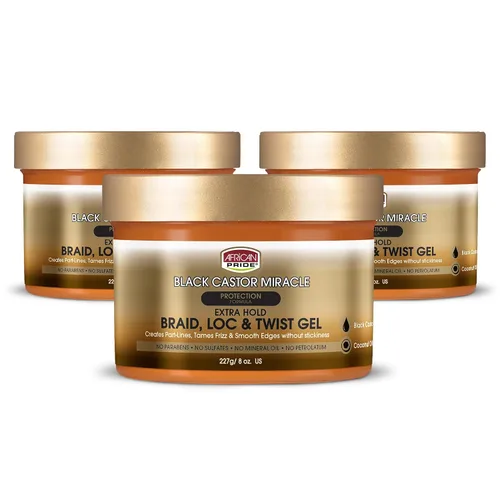 Vista 13 de African Pride Black Castor Miracle Extra Hold Braid, Loc, Twist Gel – Gel para trenzas de sujeción extrema para el cabello, control de bordes y doma