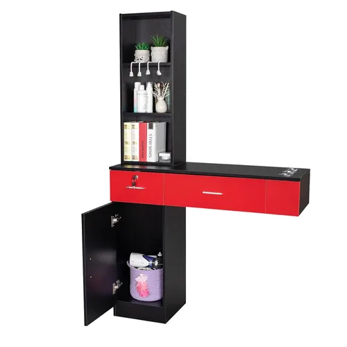 Vista 6 de mefeir Estación de peluquería para peluquería de montaje en pared, juego de muebles de spa para salón de belleza, equipo de peluquería, 2 cajones+1