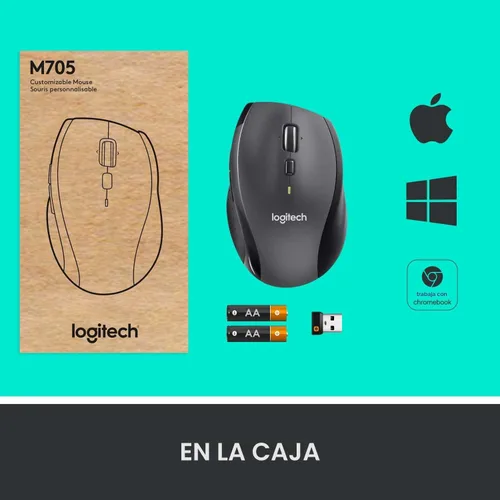 Vista 8 de Ratón inalámbrico Logitech M705 Marathon, ratón inalámbrico para juegos, receptor USB-A de 2.4 GHz, 5 botones programables, batería de 3 años, PC