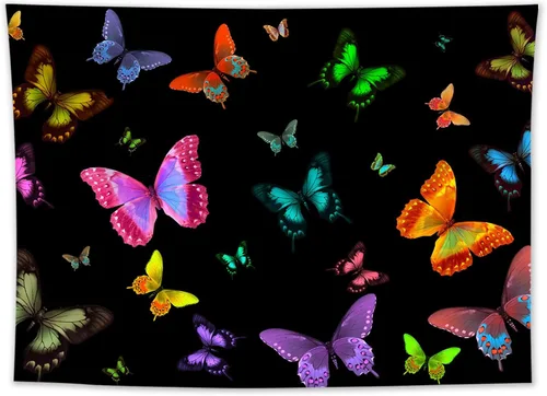Vista 14 de LB Tapiz de mariposa Trippy para colgar en la pared, manta de tapiz estético psicodélico negro, decoración de pared de insectos de polilla colorida