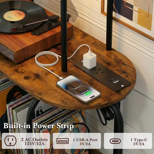 Vista 6 de Faesun Soporte para tocadiscos con almacenamiento, soporte giratorio de 5 niveles con estación de carga, almacenamiento de CD con tapones ajustables