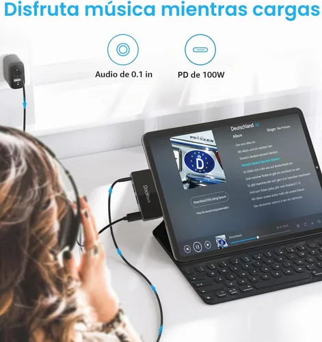 Vista 3 de Adaptador USB C Hub para iPad Pro 2021 2020 2018 11 12.9 / iPad Air 4 10.9 iPad mini6 dockteck 4 en 1 iPad Pro USB-C Hub con entrega de energía