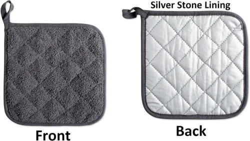 Vista 65 de DII - Agarradera acolchada, 100% algodón, colección Terry básica, color gris, ovalada, 2 piezas