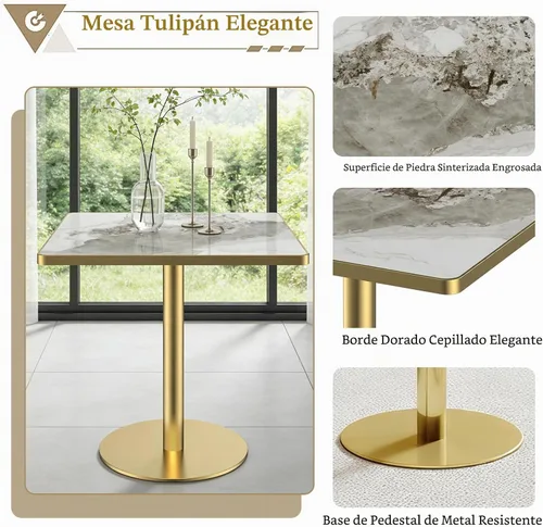 Vista 5 de SSLine - Mesa de comedor cuadrada de piedra sinterizada para 2, mesa
