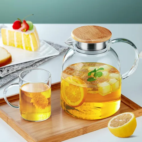 Vista 5 de Tetera grande de vidrio con infusor, apta para estufa, vidrio de borosilicato grueso resistente al calor, 68 onzas líquidas, hervidor de té