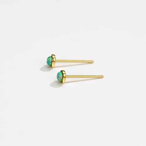 Vista 4 de Aretes de ópalo chapados en oro de 18 quilates con piedras preciosas pequeñas y apilables para mujeres y niñas, Plata Gema, Ópalo