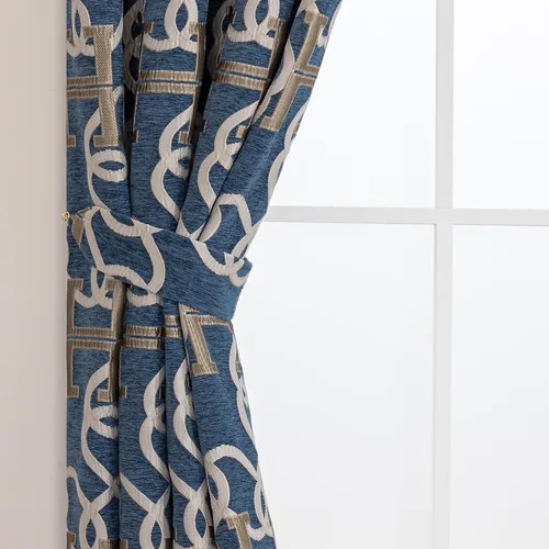 Vista 8 de Cortinas opacas modernas de letra H para sala de estar, cortina de ventana de lujo con patrón de cadena de chenilla, jacquard de 84 pulgadas