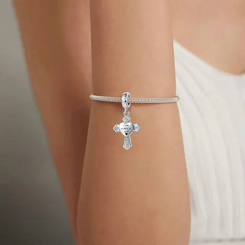Vista 4 de Abalorio colgante religioso con dije de cruz con Dios, todas las cosas son posibles, se adapta a pulseras Pandora