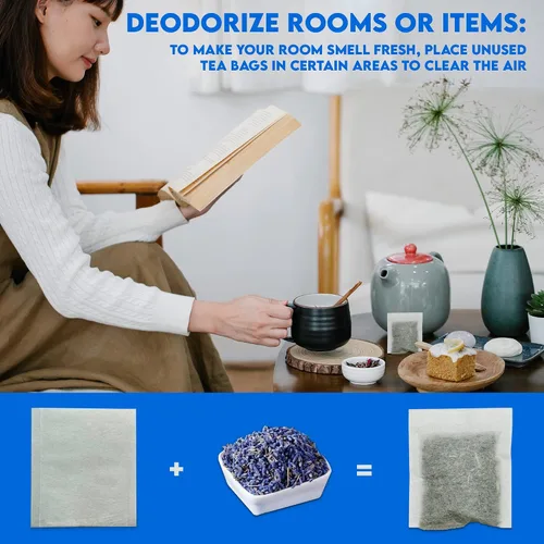 Vista 7 de 100 bolsas de té vacías de 2.5 x 2.75 pulgadas, compostables, blancas, estos infusor de té termosellables para hierbas de té sueltas son bolsas