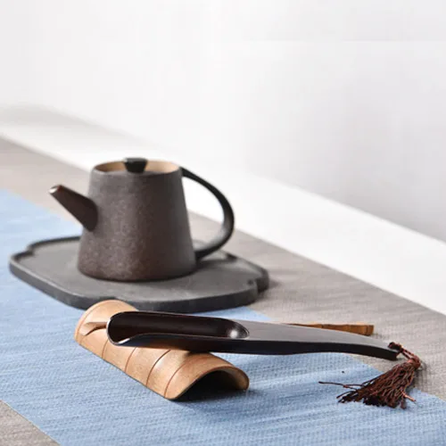 Vista 4 de Cuchara de té suelta de madera con borla de mango largo, cuchara de pala, cuchara de té chino, accesorios de ceremonia de té para sala de té, uso