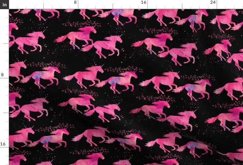 Vista 3 de Spoonflower Tela – Unicornios de acuarela negro rosa mágico impreso en tela de gasa cuarto gordo – costura moda vestidos decoración del hogar