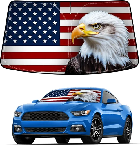 Vista 13 de Bestview - Parasol para parabrisas con bandera americana para Ford F-250 F-350 de 2008-2016, parasol plegable personalizado para ventana delantera