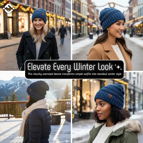 Vista 216 de Funky Junque Gorro de moda de punto trenzado de talla extragrande, grueso, abrigado, suave y holgado