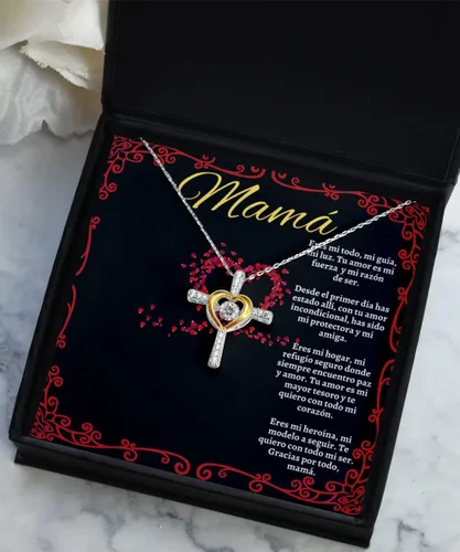 Vista 20 de Cadena, Collar de Regalo Para Mama En Forma De Corazon Plateado y Dorado Regalo Para Mujer Personalizado