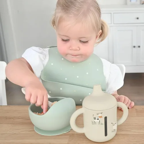 Vista 6 de LITTEL RAWR - Vasos de silicona para bebés de 6 meses o más, taza de entrenamiento de 3 etapas para bebés y niños pequeños, boquilla suave y asas