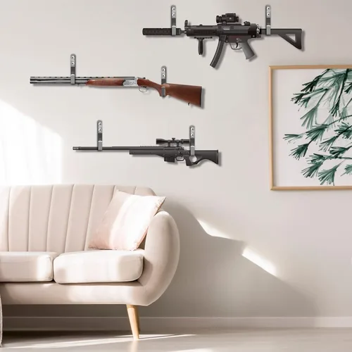 Vista 4 de Ganchos seguros para pistola para pared, estante de acero resistente para rifle y escopeta con acolchado suave para un almacenamiento y exhibición