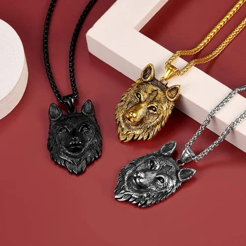 Vista 9 de FaithHeart Collar con colgante de lobo vikingo nórdico para hombres y mujeres, acero inoxidable, chapado en oro de 18 quilates, joyería con embalaje