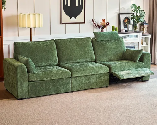 Vista 13 de Sofá reclinable eléctrico de 102.8 pulgadas con reposacabezas, sofá reclinable modular Cloud de gran tamaño con mesa, cajón de almacenamiento