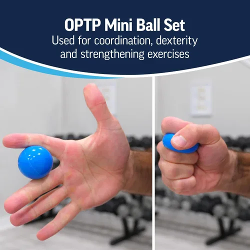 Vista 5 de OPTP Mini bolas – Juego de bolas de auto-masaje rellenas de aire de vinilo (2 piezas) para terapia de manos y pies, pequeñas bolas de terapia