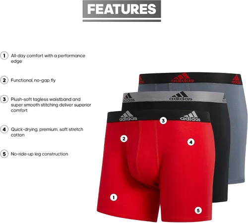 Vista 2 de adidas Men's Stretch Cotton Boxer Brief Underwear (3-Pack)