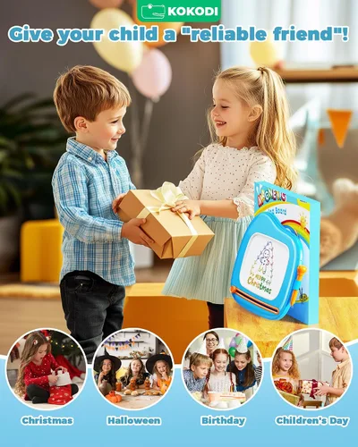 Vista 7 de KOKODI Pizarra de Dibujo Magnética, Juguetes para Niñas de 1-2 Años, Gran Pizarra de Garabatos para Aprender y Educar, Juguetes para Bebés y Niños