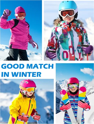 Vista 5 de Newcotte 2 pares de guantes de nieve de invierno para niños, guantes de esquí cálidos, guantes de esquí para niños, snowboard y nieve, guantes