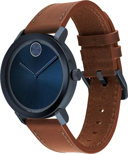Vista 2 de Movado Bold 3600806 Evolution - Caja de acero azul y correa de cuero coñac para hombre, color marrón, Marrón, Moderno