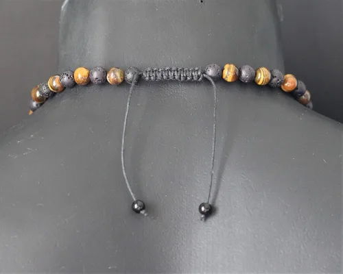 Vista 6 de Cross Necklace & Natural Tiger Eye Black Lava Gemstone Protection Beaded Long Macrame Adjustable Necklace Gift For Men's Christmas Gift