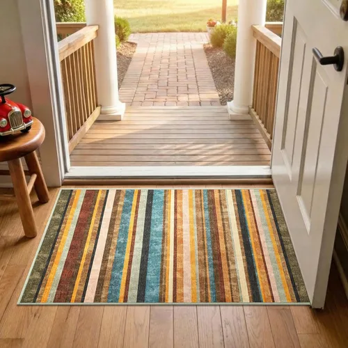Vista 19 de jinchan Alfombra a rayas de 2 x 3 para entrada, alfombra de cocina, tapete pequeño, antideslizante, ligero, de bajo perfil, decoración para entrada