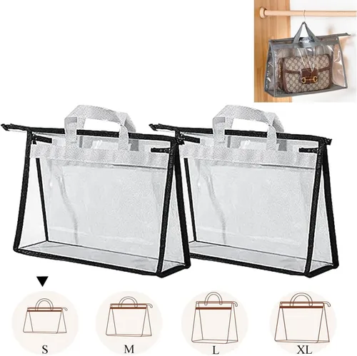 Vista 15 de fazhongfa 2 bolsas para el polvo para bolsas, organizador de almacenamiento de bolsos transparentes, no tejidas, bolsa colgante con cremallera y asa