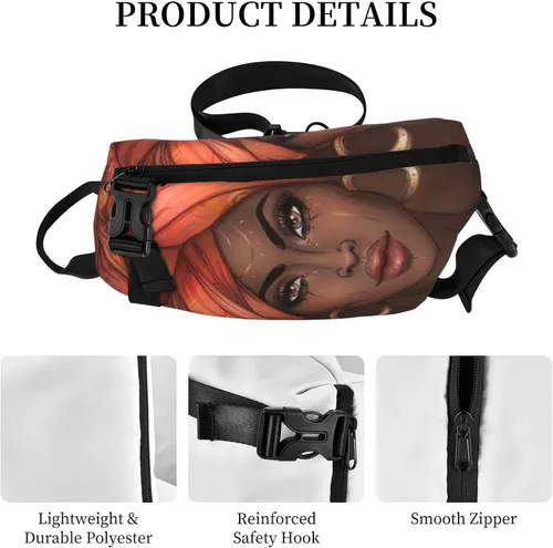 Vista 5 de Mochila cruzada con patrón de niña afroamericana, bolsa de hombro cruzada para hombres y mujeres, viajes, senderismo, al aire libre, Negro
