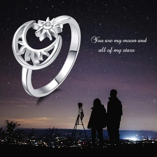 Vista 4 de Lindo anillo de plata de ley ajustable para mujer, cumpleaños, Halloween, Navidad, S925, regalo de joyería de plata