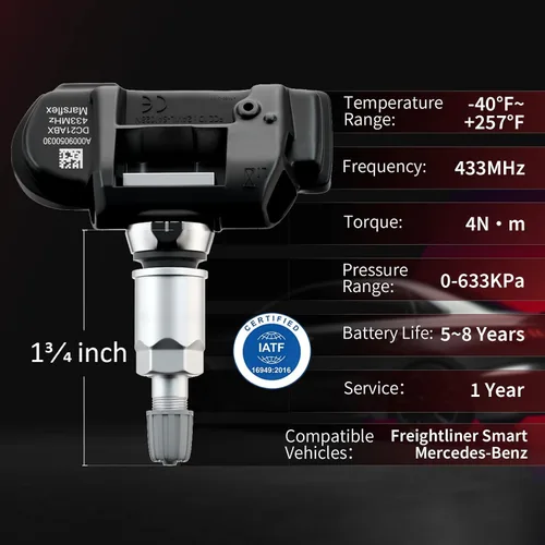 Vista 2 de Marsflex Sensor TPMS compatible con Mercedes Benz SMART AMG Freightliner Sprinter 433MHz 4pcs, sistema de monitoreo de presión de neumáticos
