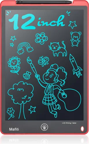 Vista 6 de Mafiti - Tablet de escritura LCD de 12 pulgadas, colorida, blocs electrónicos para escritura y dibujo, pizarra de garabatos para niños y niñas, rojo