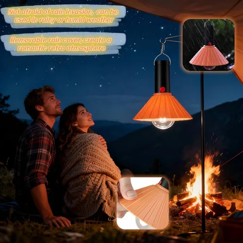 Vista 2 de Luz LED recargable para campamento, 3000 K blanco cálido, 3 modos de brillo, IPX6 impermeable, carga USB-C, gancho desmontable, luz portátil